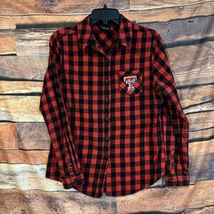 GEN.2 Juniors Women's Texas Tech Red Raiders Flannel Shirt Red Black Plaid L